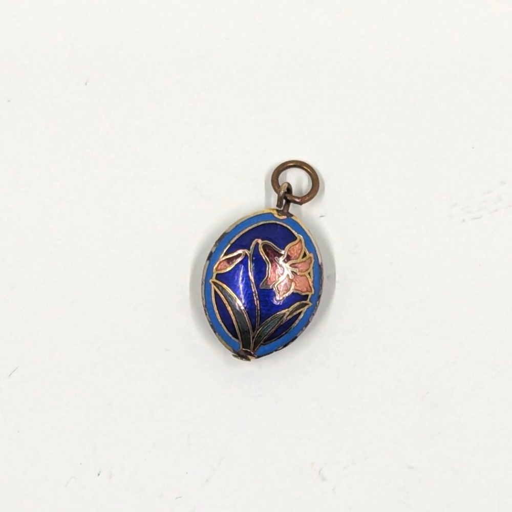 Double-sided Oval Cloisonne Enamel Flower Gold-toned Charm/Pendent